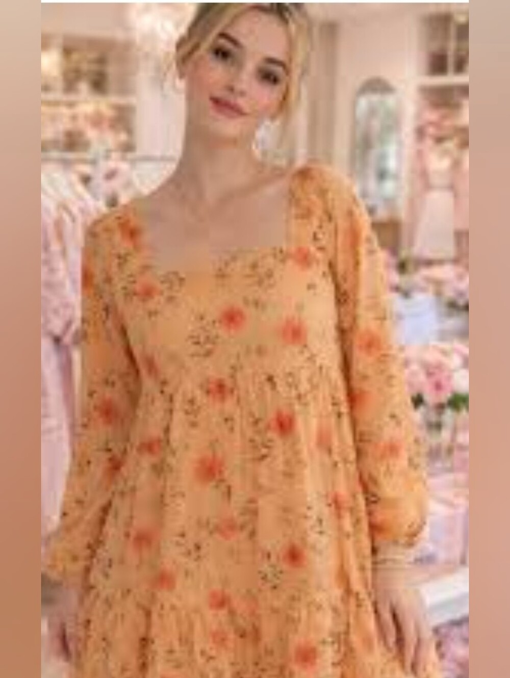 So Good For Life Floral Square-Neck Peasant Top - Peach